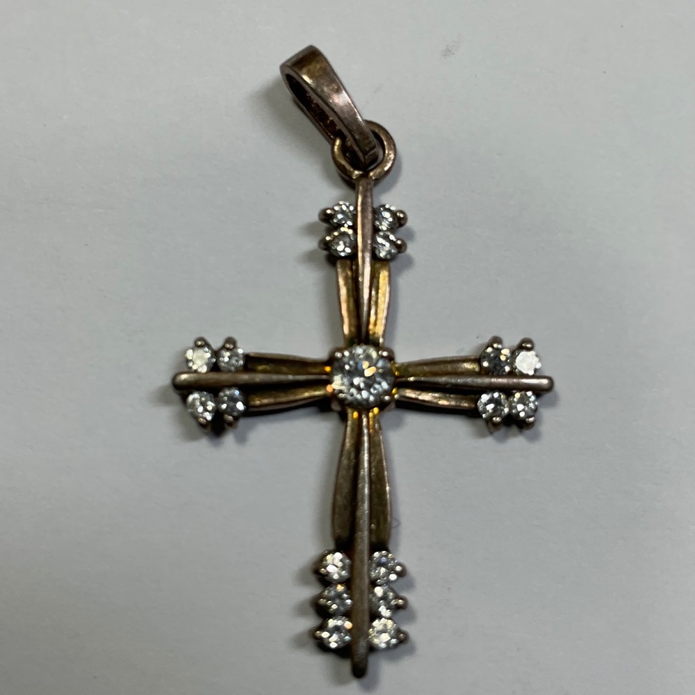 Vintage AVON Sterling Silver Cross with Clear Stones. 1 3/8 inches long